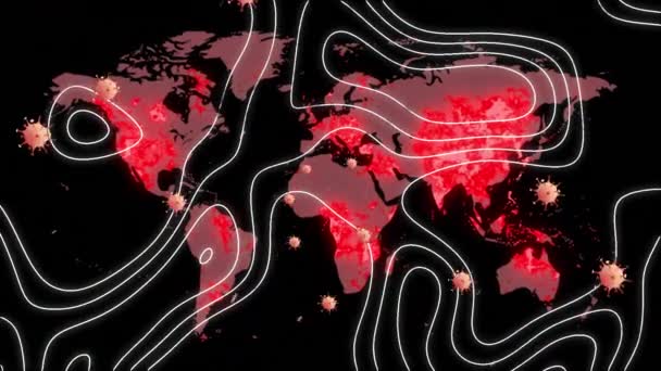 Animazione Caduta Covid Cellule Sulla Mappa Del Mondo Global Covid — Video Stock