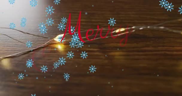 Animatie Van Vrolijk Kerstfeest Houten Achtergrond Met Sneeuwvlokken Kerstmis Traditie — Stockvideo