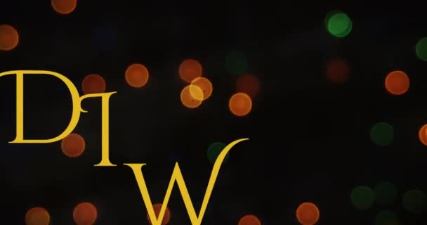 Animering Diwali Text Över Ljusfläckar Svart Bakgrund Fest Och Fest — Stockvideo