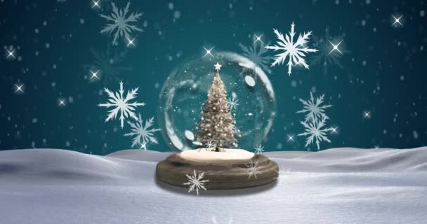 Κινούμενα Σχέδια Χιονιού Που Πέφτουν Πάνω Από Χριστουγεννιάτικη Χιονόμπαλα Χριστούγεννα — Αρχείο Βίντεο