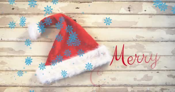 Noel Baba Nın Şapkası Kar Yağarken Attığı Mutlu Noel Mesajının — Stok video