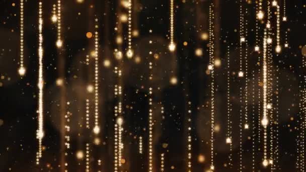 Animatie Van Gouden Lichten Vallen Neer Zwarte Achtergrond Viering Festiviteit — Stockvideo