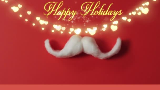 Animación Felices Fiestas Navideñas Texto Sobre Luces Bigote Sobre Fondo — Vídeo de stock