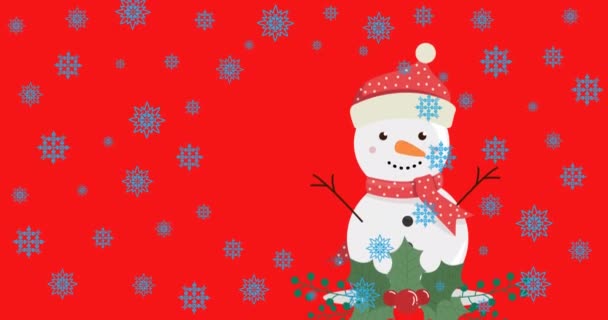 Animation Boule Neige Avec Bonhomme Neige Sur Flocons Neige Noël — Video