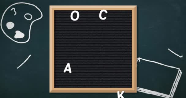 Animazione Delle Icone Della Scuola Oltre Testo Della Scuola Letterboard — Video Stock