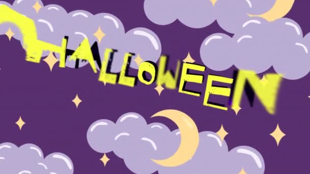 Animation Halloween Text Clouds Stars Halloween Autumn Celebration Tradition Concept — Stock Video
