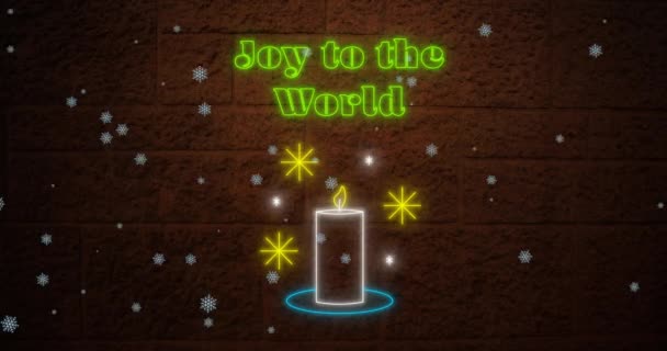 クリスマスライトの上に世界のテキストへの喜びのアニメーション クリスマス お祝いのコンセプトをデジタルで — ストック動画