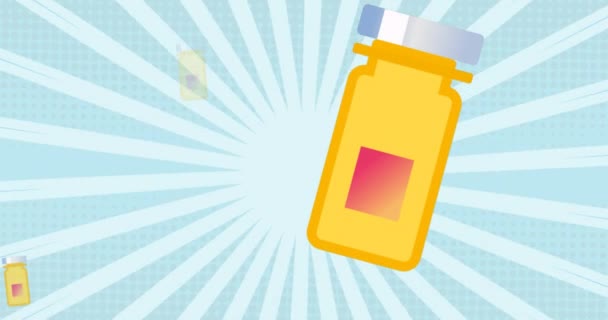 Mavi Üzerine Düşen Covid Aşısının Animasyonu Küresel Covid Salgın Konsepti — Stok video