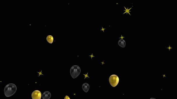 Animation Ballons Étoiles Sur Fond Noir Fête Concept Célébration Vidéo — Video