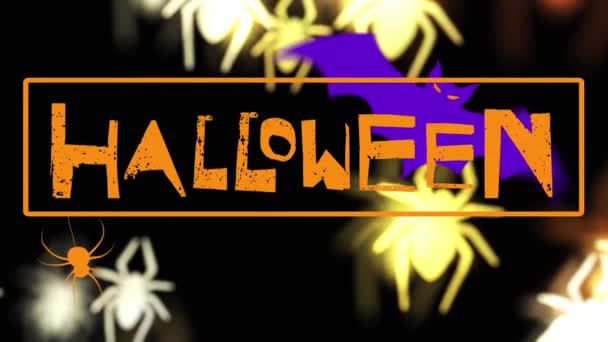 Animação Texto Feliz Halloween Sobre Aranhas Morcegos Halloween Outono Celebração — Vídeo de Stock