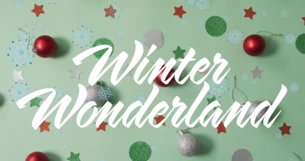 Animation Vintern Wonderland Text Över Jul Dekorationer Jul Tradition Och — Stockvideo