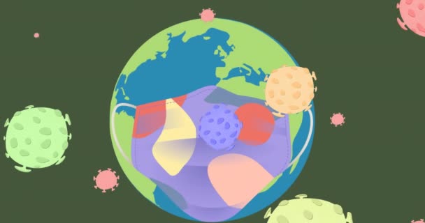 用面罩在全球19个细胞上进行着床的动画制作 全球联盟19大流行病概念数码视频 — 图库视频影像