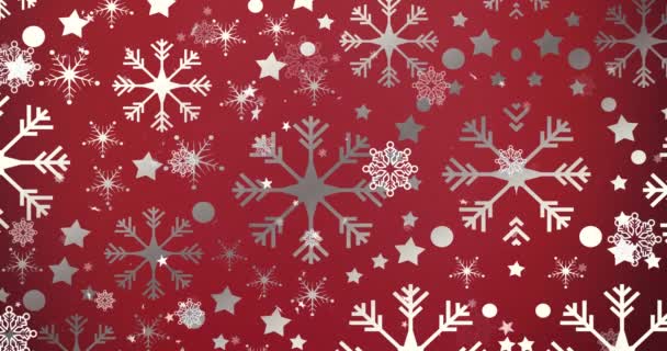 Animáció Karácsonyi Hópelyhek Alá Piros Háttér Karácsony Hagyomány Ünnepség Koncepció — Stock videók