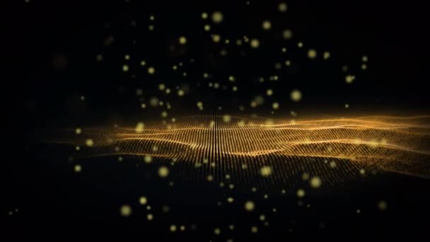 Animation Golden Waves Dots Falling Black Background Celebration Festivity Concept — Stock Video