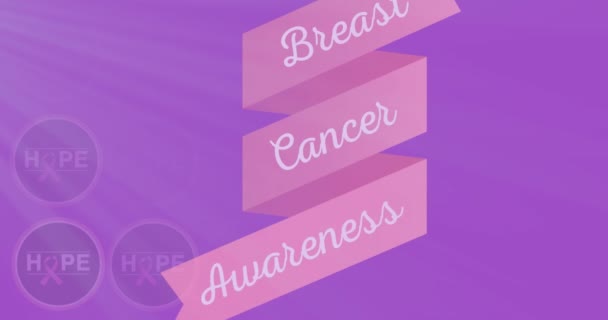 乳がん啓発テキストのアニメーションピンクの乳がんリボン 乳がん認知キャンペーンのコンセプトデジタル生成ビデオ — ストック動画