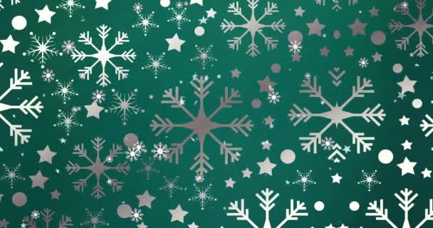 Animación Copos Nieve Navideños Cayendo Sobre Fondo Verde Navidad Tradición — Vídeos de Stock