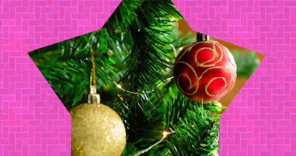 Video Ozdoby Vánoční Stromeček Tvaru Hvězdy Růžovém Pozadí Vánoční Zimní — Stock video