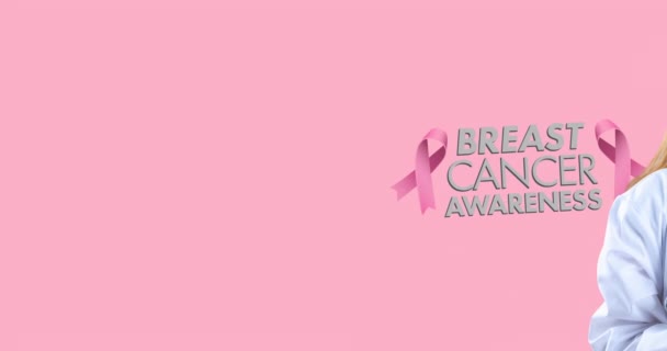 Animation Des Brustkrebs Bewusstseinstextes Über Eine Asiatische Ärztin Konzept Der — Stockvideo