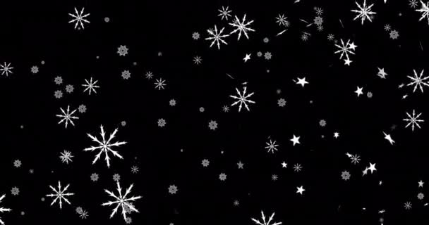Animación Copos Nieve Navideños Cayendo Sobre Fondo Negro Navidad Tradición — Vídeo de stock