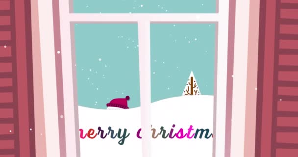 Animatie Van Vrolijke Kersttekst Sneeuwman Winterlandschap Kerstmis Winter Traditie Viering — Stockvideo