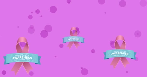 Animação Texto Conscientização Câncer Mama Sobre Fitas Câncer Mama Rosa — Vídeo de Stock