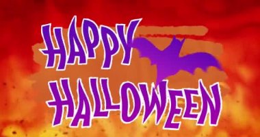 Yarasa üzerinde Mutlu Cadılar Bayramı metni animasyonu. Cadılar bayramı, sonbahar, kutlama ve geleneksel konsept dijital olarak oluşturulmuş video.