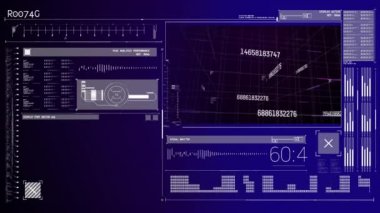 Ekranlarda değişen numaraların animasyonu ve veri işlemesi. küresel veri işleme, bağlantı ve dijital arayüz kavramı dijital olarak oluşturulmuş video.