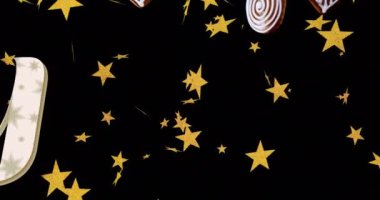 Kayan yıldızlar ve Noel süslemeleri üzerine kutsal metin animasyonu. Noel, gelenek ve kutlama konsepti dijital olarak oluşturuldu.