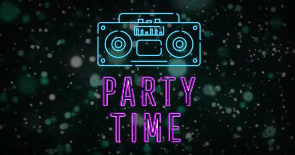 Animatie Van Partytime Tekst Spots Radio Concept Van Sociale Media — Stockvideo