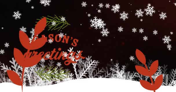 クリスマスの雪と冬の風景の上に季節の挨拶テキストのアニメーション クリスマス 伝統とお祝いのコンセプトデジタルで生成されたビデオ — ストック動画