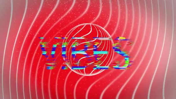 Анимация Вибраций Текста Белыми Буквами Сферой Изогнутыми Параллельными Линиями Красном — стоковое видео