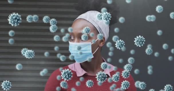 마스크를 아프리카 미국인 여성에 애니메이션 세계적으로 세계적 전염병 디지털 비디오 — 비디오