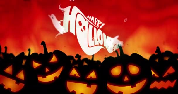 カボチャの上に幸せなハロウィーンのテキストのアニメーション ハロウィーン お祝いと伝統の概念デジタルで生成されたビデオ — ストック動画