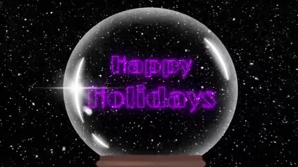 クリスマスに黒い背景に降る雪の上に雪の世界で幸せな休日のテキストのアニメーション クリスマス 伝統とお祝いのコンセプトデジタルで生成されたビデオ — ストック動画