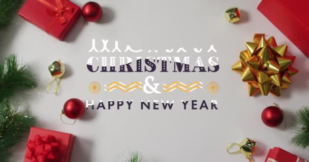 Animatie Van Vrolijke Kersttekst Kerstversieringen Kerstmis Traditie Viering Concept Digitaal — Stockvideo