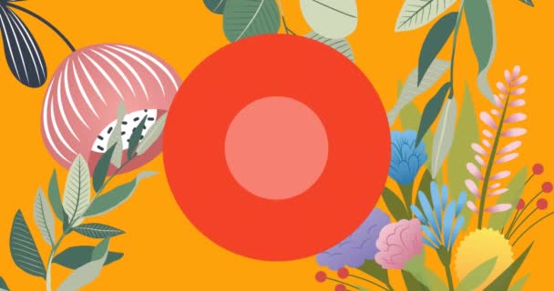 Animation Tomate Rouge Cercle Orange Fleurs Sur Fond Jaune Concept — Video