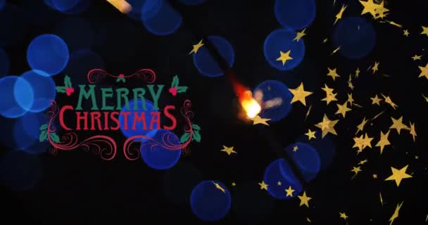 Animation God Jul Text Över Fallande Stjärnor Och Fläckar Ligts — Stockvideo