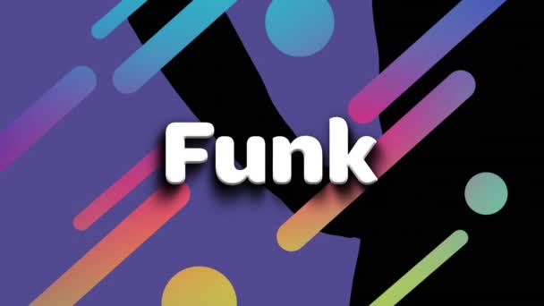 Animace Funkového Textu Bílými Písmeny Barevnými Tvary Barevnými Skvrnami Černém — Stock video