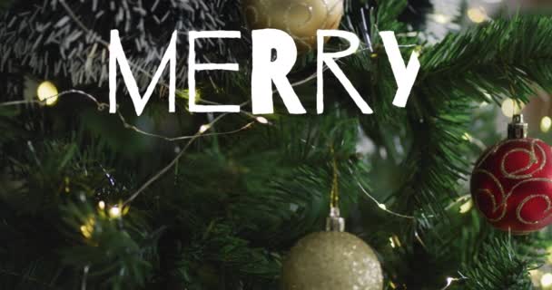 Animação Texto Natal Sobre Árvore Natal Natal Tradição Conceito Celebração — Vídeo de Stock