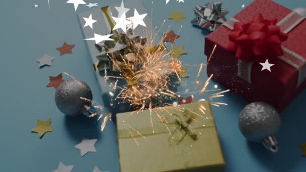 在礼物之上的快乐圣诞祝福的动画 圣诞节 传统和庆祝概念数字制作的视频 — 图库视频影像