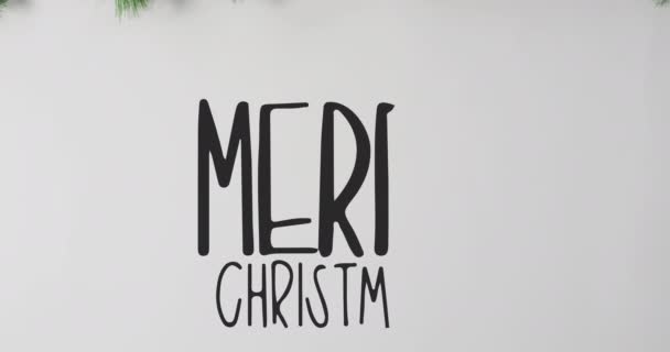 Animatie Van Vrolijke Kersttekst Takken Kerstmis Winter Traditie Viering Concept — Stockvideo