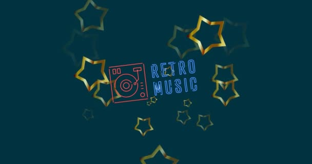 星の上にレトロな音楽テキストのアニメーション ソーシャルメディアと通信インターフェースの概念デジタル生成されたビデオ — ストック動画