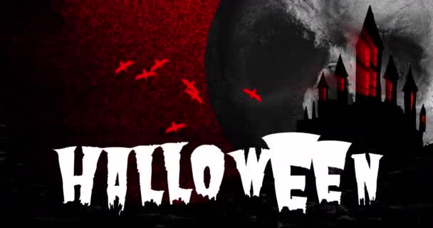 Animation Texte Halloween Sur Chauves Souris Château Halloween Automne Célébration — Video