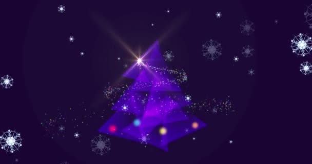 Animazione Luci Incandescenti Che Formano Albero Natale Sulla Neve Che — Video Stock