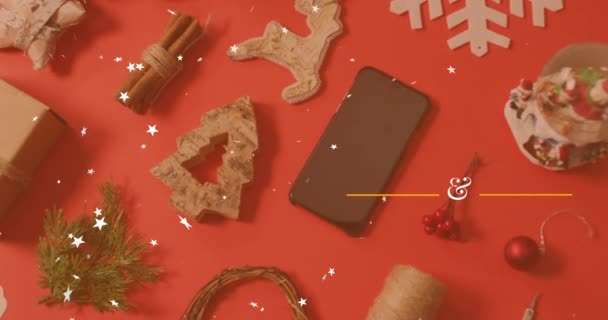 クッキーの上に陽気なクリスマステキストのアニメーション クリスマス 伝統とお祝いのコンセプトデジタルで生成されたビデオ — ストック動画