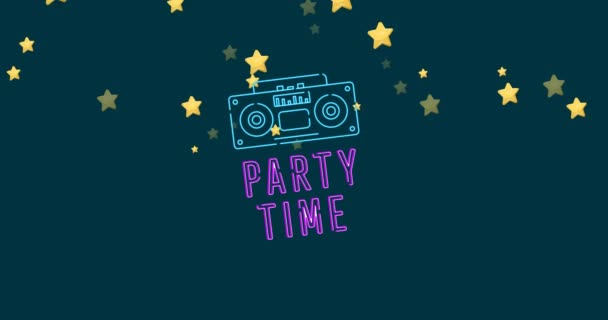 Animering Partytidens Text Över Stjärnorna Sociala Medier Och Kommunikationsgränssnitt Koncept — Stockvideo