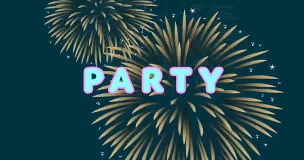 Animation Party Text Stars Fireworks Social Media Communication Interface Concept — Stock Video