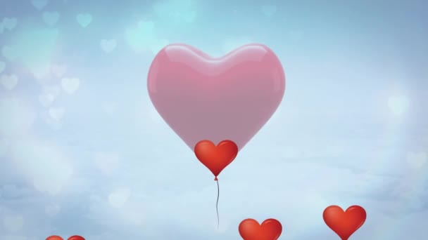 Animation Mehrerer Liebesherz Luftballons Auf Blauem Hintergrund Social Media Liebe — Stockvideo