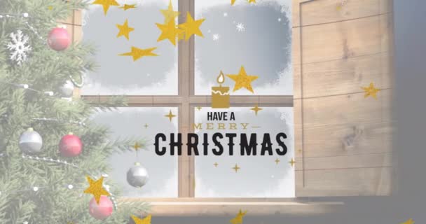 Animation Avoir Texte Joyeux Noël Sur Les Étoiles Tombant Arbre — Video