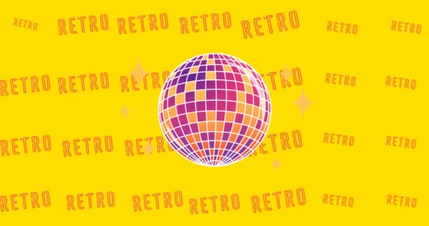 Disko Topu Üzerinde Retro Metinlerin Animasyonu Sosyal Medya Iletişim Arayüzü — Stok video